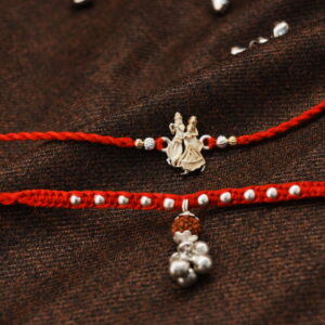 Radha Krishna Silver Couple Rakhi Set